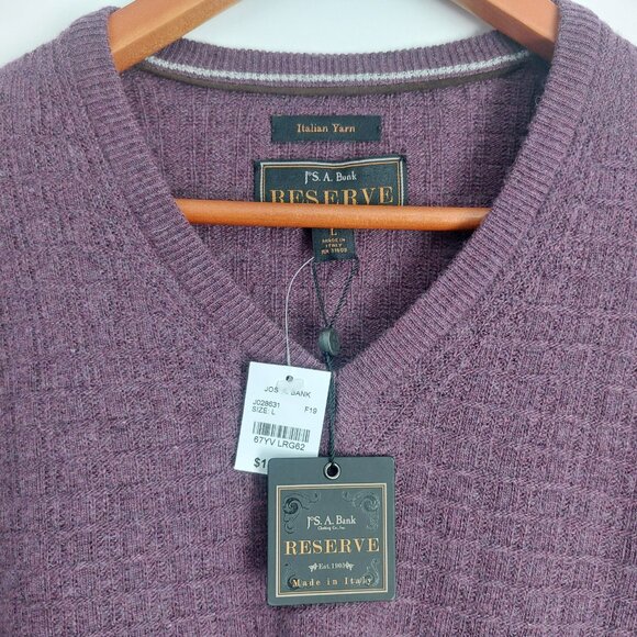 JoS. A. Bank Men's Wool Sweater L Burgundy Pullover V Neck Classic Menswear NEW - Picture 7 of 8